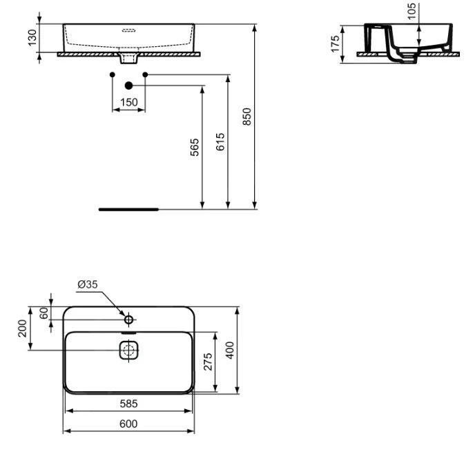 Ideal Standard Strada II - Wastafel 600x400 Mm, Met Kraangat, Met Ideal Plus, Wit T2998MA 2 Ideal Standard Strada II - Wastafel 600x400 Mm, Met Kraangat, Met Ideal Plus, Wit T2998MA - Afbeelding 2