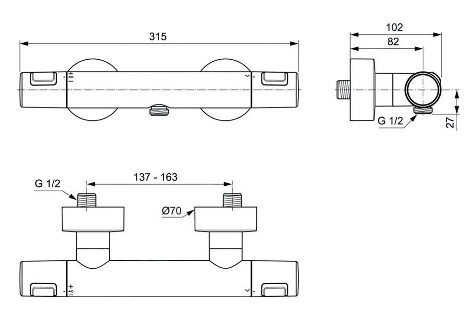 Ideal Standard CeraTherm - Thermostatische Douchekraan T25, Zwart A7201XG 2 Ideal Standard CeraTherm - Thermostatische Douchekraan T25, Zwart A7201XG - Afbeelding 2