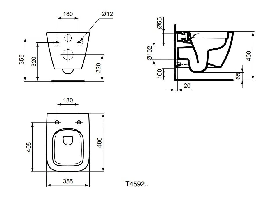 Ideal Standard I.Life S - Hangende WC RL+, Rimless, Wit T459201 2 Ideal Standard I.Life S - Hangende WC RL+, Rimless, Wit T459201 - Afbeelding 2