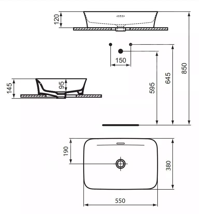 Ideal Standard Ipalyss - Opbouw Wastafel, 550x380 Mm, Met Overloop, Mat Wit E2078V1 2 Ideal Standard Ipalyss - Opbouw Wastafel, 550x380 Mm, Met Overloop, Mat Wit E2078V1 - Afbeelding 2