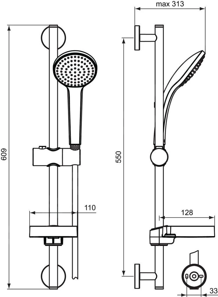 Ideal Standard Idealrain - Doucheset Met Douchestang 600mm, 1 Straalsoort, Chroom B9412AA 2 Ideal Standard Idealrain - Doucheset Met Douchestang 600mm, 1 Straalsoort, Chroom B9412AA - Afbeelding 2