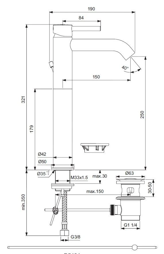 Ideal Standard CeraLine - Wastafelkraan Met Afvoer, Chroom BC194AA 2 Ideal Standard CeraLine - Wastafelkraan Met Afvoer, Chroom BC194AA - Afbeelding 2