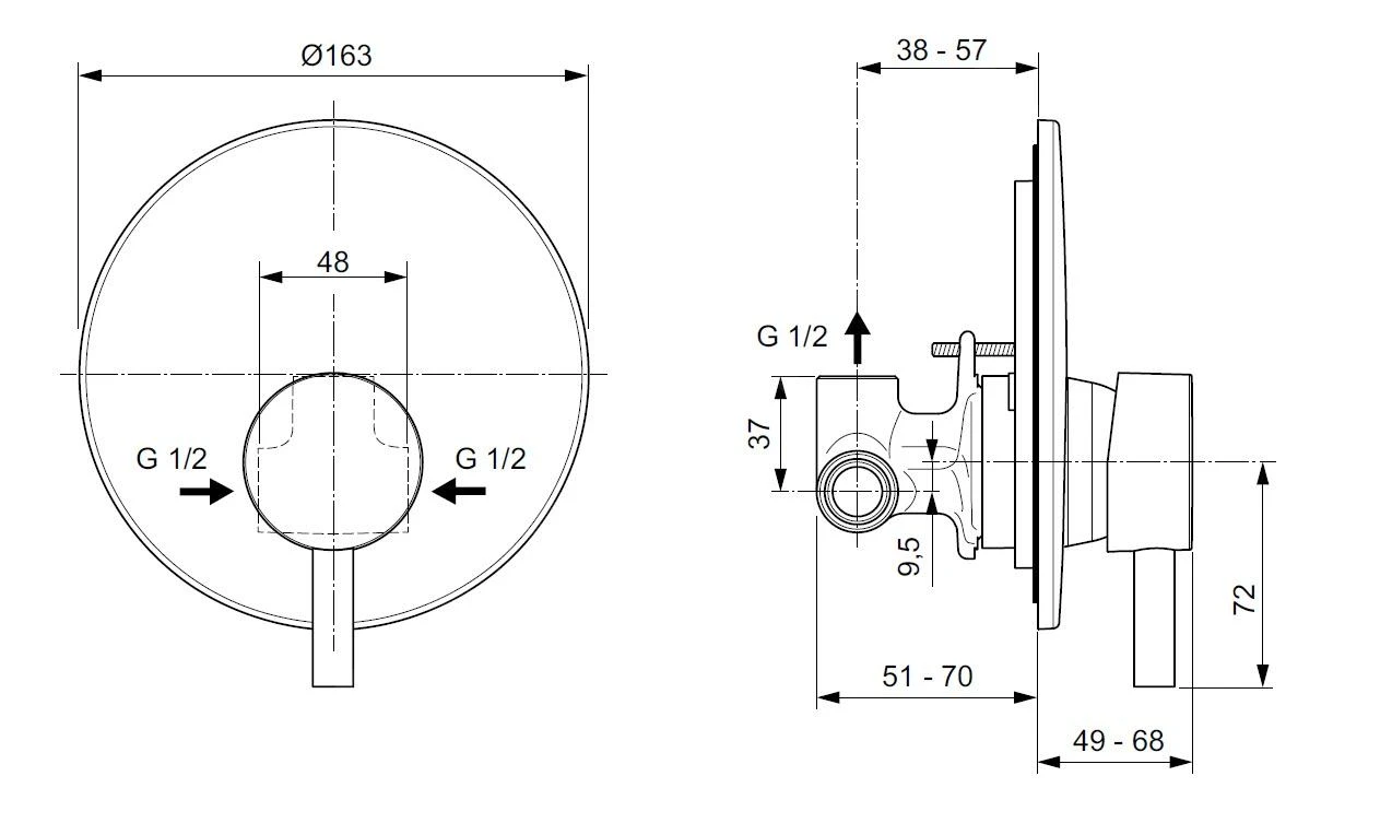 Ideal Standard CeraLine - Inbouwkraan Inclusief Inbouwdeel, Zwart A6940XG 2 Ideal Standard CeraLine - Inbouwkraan Inclusief Inbouwdeel, Zwart A6940XG - Afbeelding 2