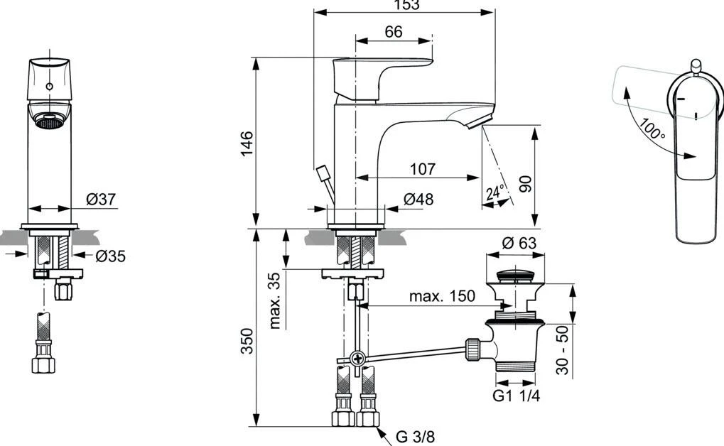 Ideal Standard Connect Air - Wastafelkraan Slim Met Waste, BlueStart, Chroom A7008AA 2 Ideal Standard Connect Air - Wastafelkraan Slim Met Waste, BlueStart, Chroom A7008AA - Afbeelding 2