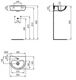 Alternative view of Ideal Standard Contour 21 - Fontein 400x330 Mm, 1 Kraangat, Zonder Overloop, Wit S263901