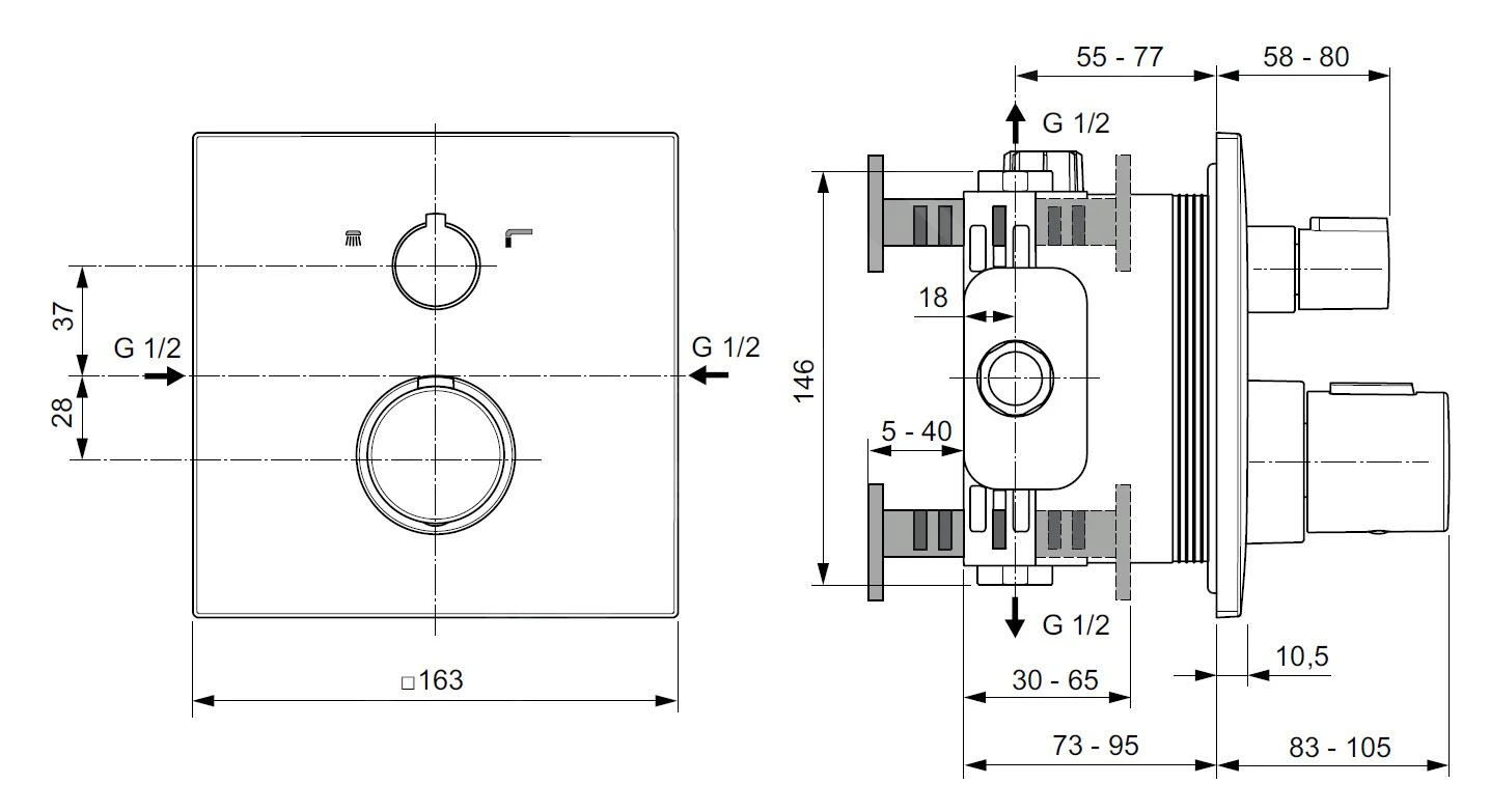 Ideal Standard CeraTherm - Inbouw Thermostatische Badkraan, Magnetic Grey A7522A5 2 Ideal Standard CeraTherm - Inbouw Thermostatische Badkraan, Magnetic Grey A7522A5 - Afbeelding 2