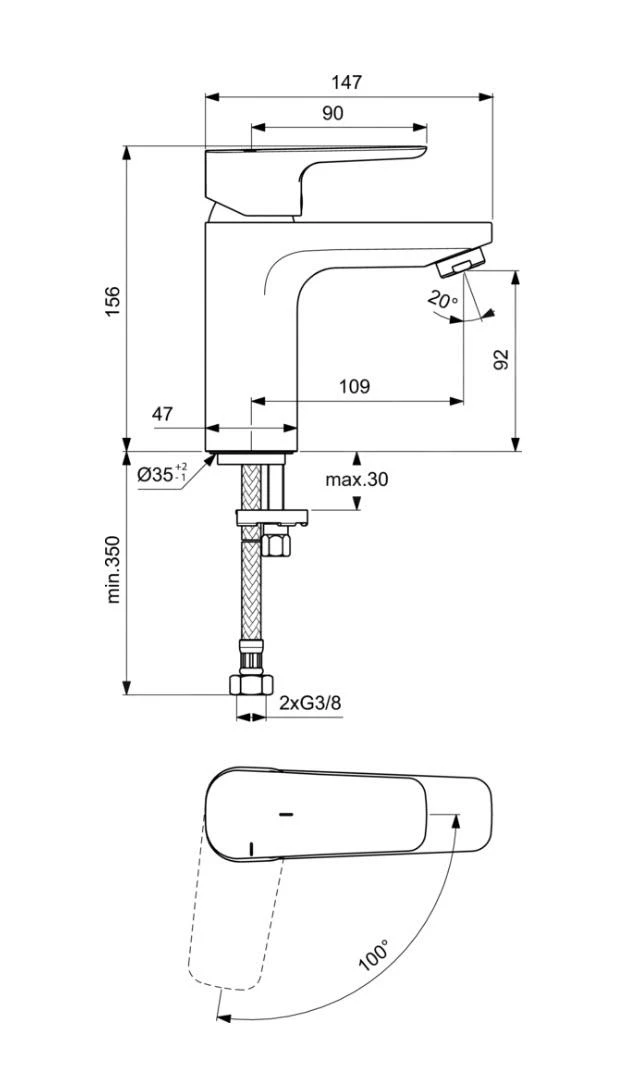 Ideal Standard Ceraplan III - Wastafelkraan SLIM, BlueStart, Chroom BC569AA 2 Ideal Standard Ceraplan III - Wastafelkraan SLIM, BlueStart, Chroom BC569AA - Afbeelding 2
