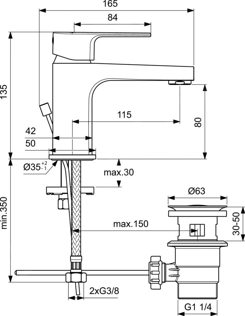 Ideal Standard Cerafine D - Wastafelkraan Met Waste, Chroom BC684AA 2 Ideal Standard Cerafine D - Wastafelkraan Met Waste, Chroom BC684AA - Afbeelding 2