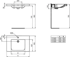 Alternative view of Ideal Standard Connect Freedom - Wastafel 600x560 Mm, 1 Kraangat, Zonder Overloop, Met Ideal Plus, Wit E5485MA