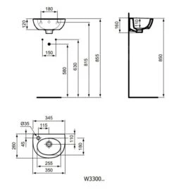 Alternative view of Ideal Standard Eurovit - Fontein 350x260 Mm, Met Overloop, Kraangat Links, Wit W330001
