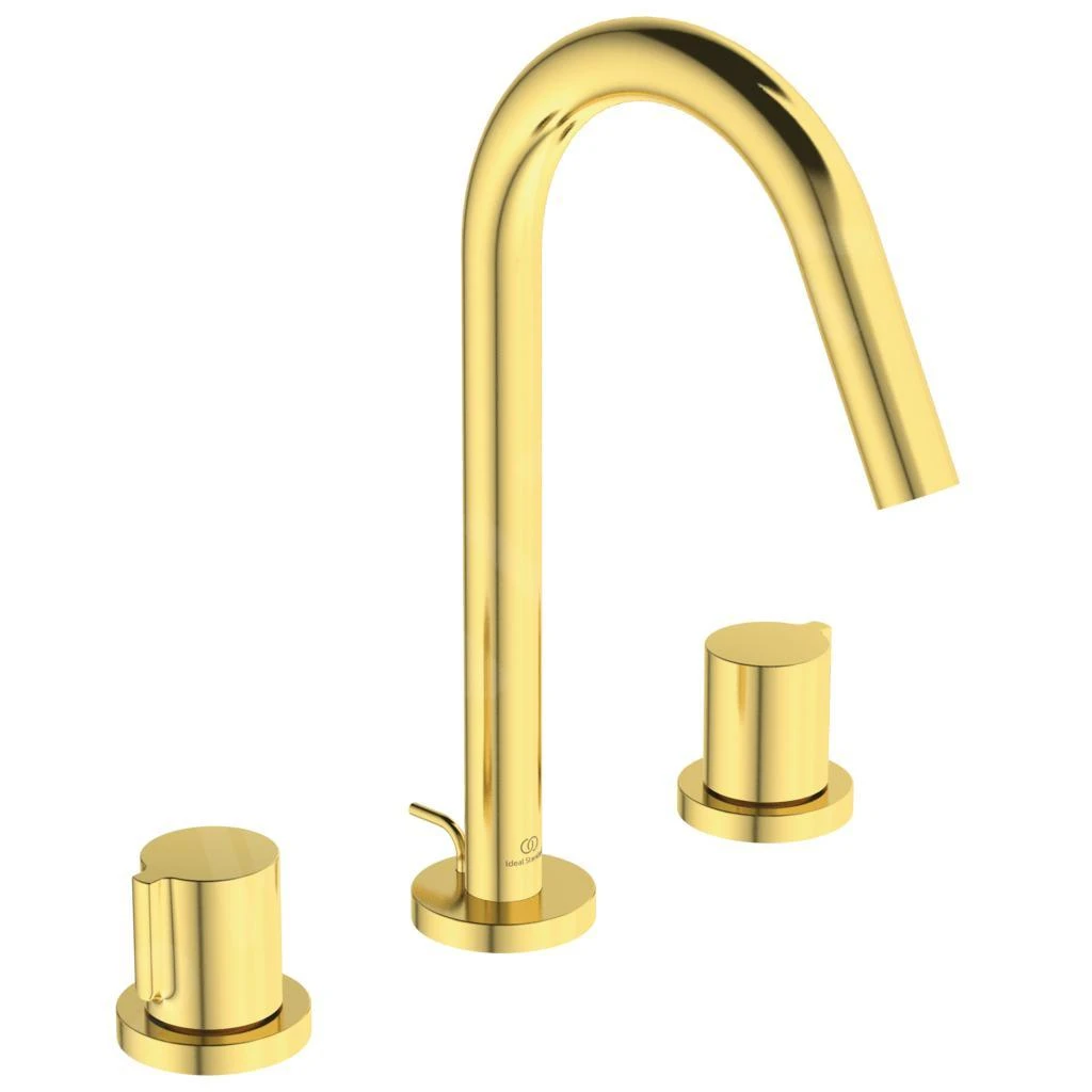 Ideal Standard Joy - Wastafelkraan, 3-gats, Met Waste, Brushed Gold BC783A2 1 Ideal Standard Joy - Wastafelkraan, 3-gats, Met Waste, Brushed Gold BC783A2