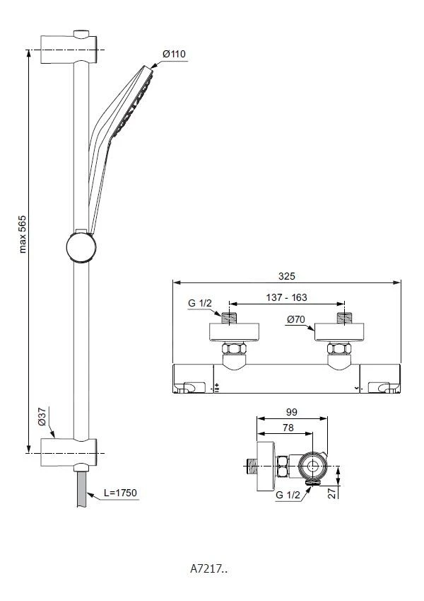Ideal Standard CeraTherm - T50 Doucheset Met Thermostaat, 3-jets, Chroom A7217AA 2 Ideal Standard CeraTherm - T50 Doucheset Met Thermostaat, 3-jets, Chroom A7217AA - Afbeelding 2