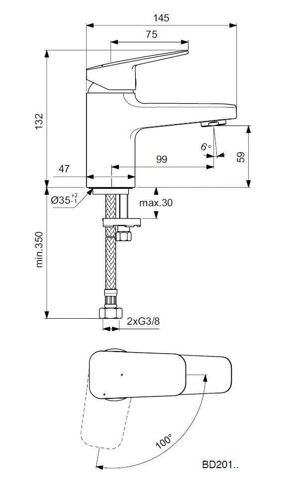 Ideal Standard CeraPlan - Wastafelkraan Piccolo, BlueStart, Chroom BD201AA 2 Ideal Standard CeraPlan - Wastafelkraan Piccolo, BlueStart, Chroom BD201AA - Afbeelding 2