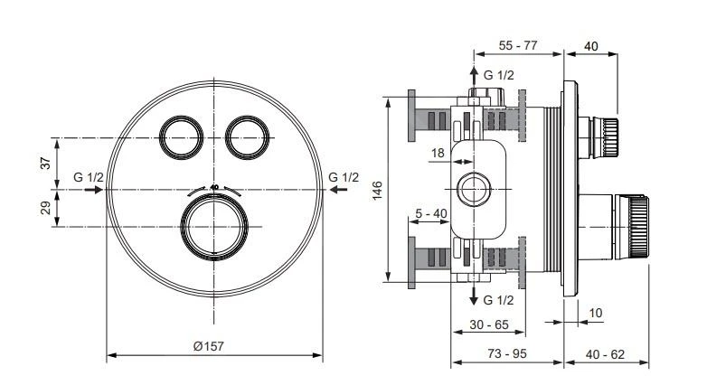 Ideal Standard CeraTherm Navigo - Inbouwthermostaat, Opbouwdeel, 2 Gebruikers, Magnetic Grey A7296A5 2 Ideal Standard CeraTherm Navigo - Inbouwthermostaat, Opbouwdeel, 2 Gebruikers, Magnetic Grey A7296A5 - Afbeelding 2