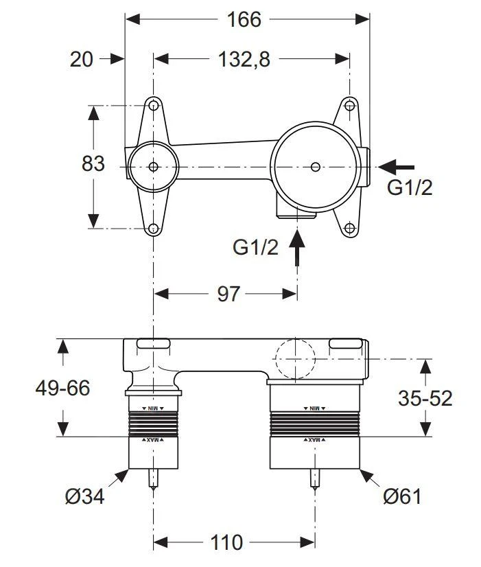 Ideal Standard Active - Basisgarnituur Voor Inbouw Wastafelkraan A5948NU 2 Ideal Standard Active - Basisgarnituur Voor Inbouw Wastafelkraan A5948NU - Afbeelding 2