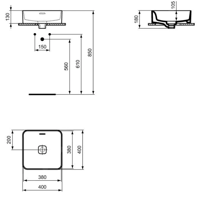 Ideal Standard Strada II - Wastafel Met Overloop 400x400 Mm, Met Ideal Plus, Wit T2963MA 2 Ideal Standard Strada II - Wastafel Met Overloop 400x400 Mm, Met Ideal Plus, Wit T2963MA - Afbeelding 2