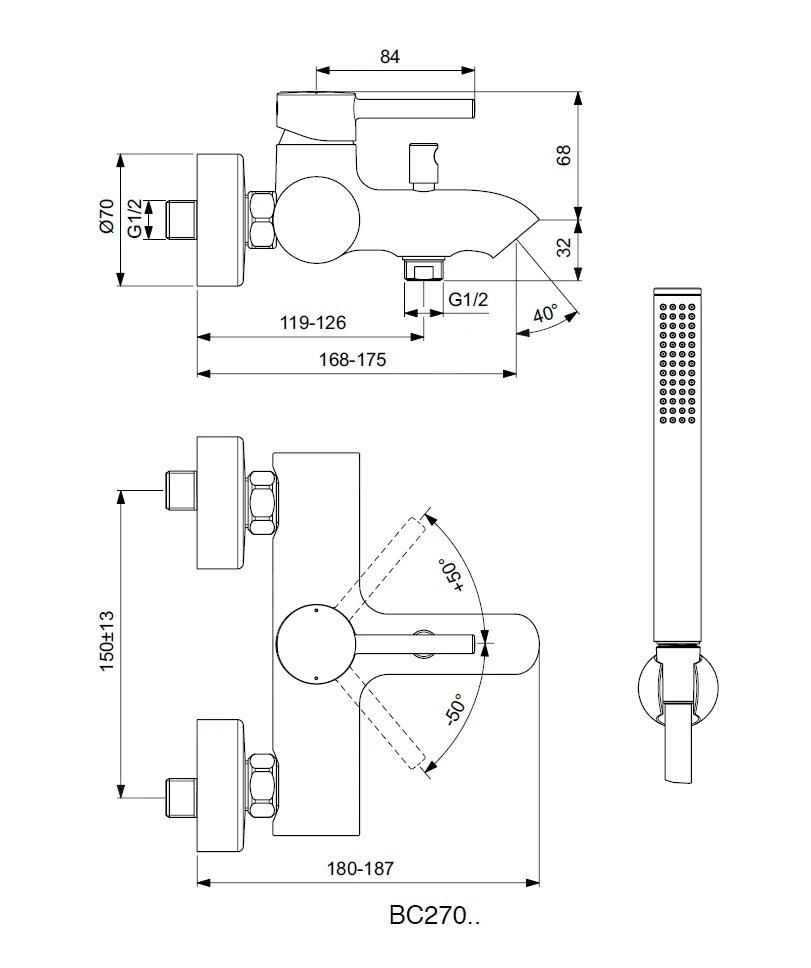 Ideal Standard CeraLine - Badkraan Wandmontage Incl. Accessoires, Zwart BC270XG 2 Ideal Standard CeraLine - Badkraan Wandmontage Incl. Accessoires, Zwart BC270XG - Afbeelding 2