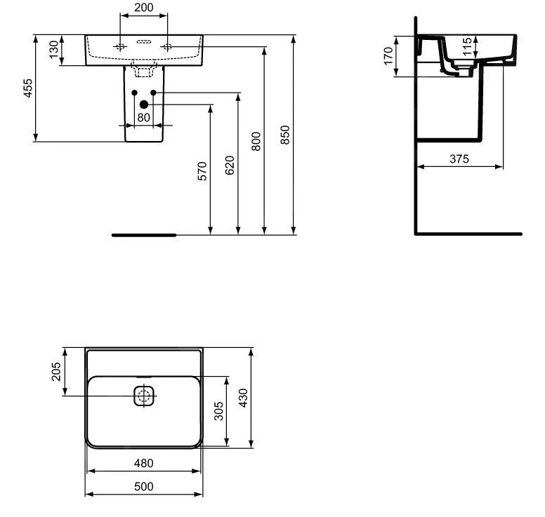 Ideal Standard Strada II - Wastafel 500x430 Mm, Zonder Kraangat, Wit T364901 2 Ideal Standard Strada II - Wastafel 500x430 Mm, Zonder Kraangat, Wit T364901 - Afbeelding 2