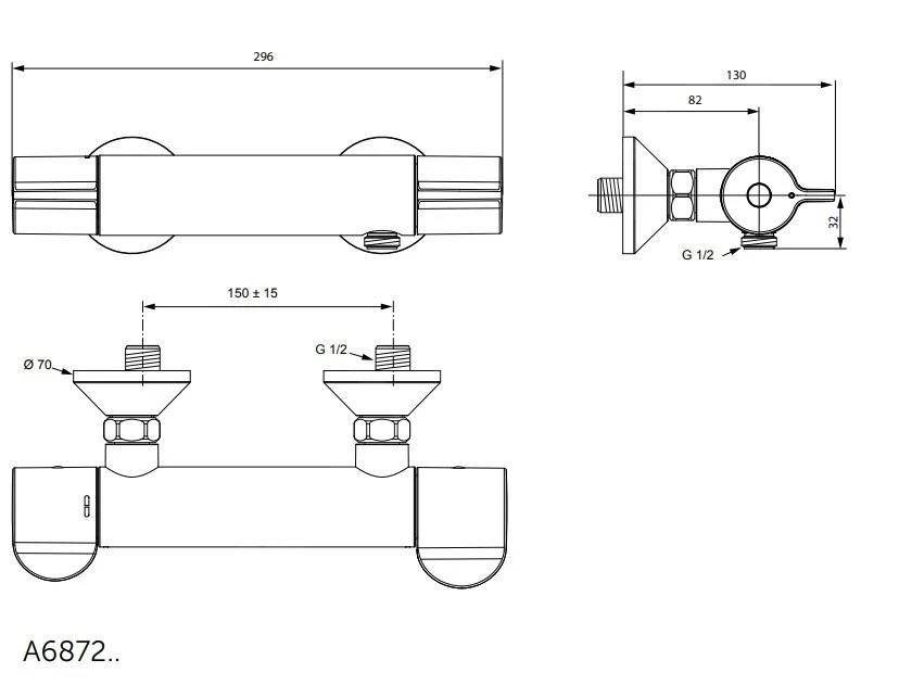 Ideal Standard Ceraplus II - Thermostatische Douchekraan, Chroom A6872AA 2 Ideal Standard Ceraplus II - Thermostatische Douchekraan, Chroom A6872AA - Afbeelding 2