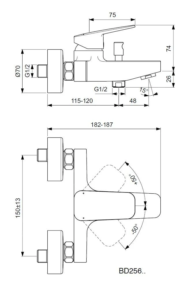 Ideal Standard CeraPlan - Badkraan Wandmontage, Chroom BD256AA 2 Ideal Standard CeraPlan - Badkraan Wandmontage, Chroom BD256AA - Afbeelding 2