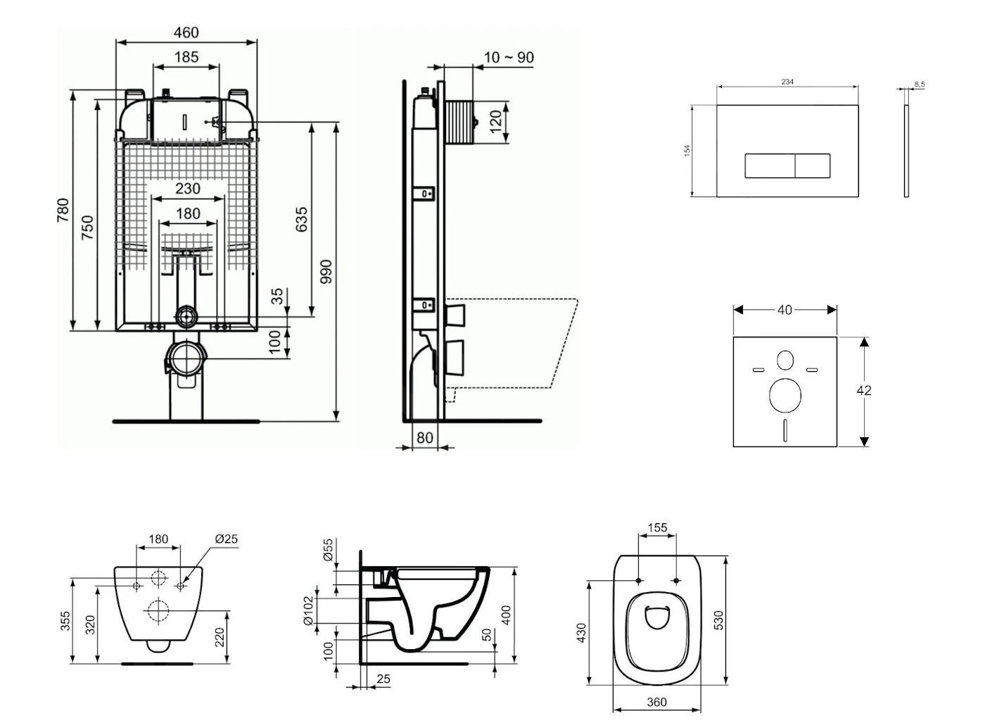 Ideal Standard ProSys - Toiletset- Inbouwreservoir, Closet, WC-zitting Tesi, Oleas M2 Bedieningsplaat, Rimless, Softclose, Chroom ProSys80M SP81 2 Ideal Standard ProSys - Toiletset- Inbouwreservoir, Closet, WC-zitting Tesi, Oleas M2 Bedieningsplaat, Rimless, Softclose, Chroom ProSys80M SP81 - Afbeelding 2