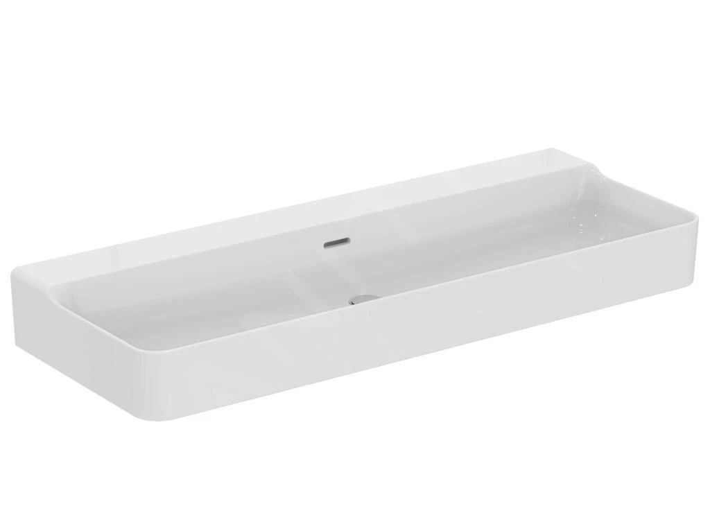 Ideal Standard Conca Ceram - Dubbele Wastafel Opbouw 1200x450 Mm, Met Overloop, Zonder Kraangat, Wit T384101 1 Ideal Standard Conca Ceram - Dubbele Wastafel Opbouw 1200x450 Mm, Met Overloop, Zonder Kraangat, Wit T384101