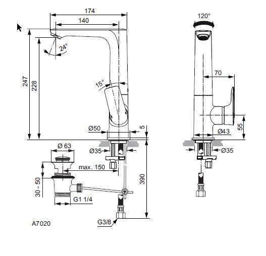Ideal Standard Connect Air - Wastafelkraan Slim Met Draaibare Uitloop En Waste, Chroom A7020AA 2 Ideal Standard Connect Air - Wastafelkraan Slim Met Draaibare Uitloop En Waste, Chroom A7020AA - Afbeelding 2