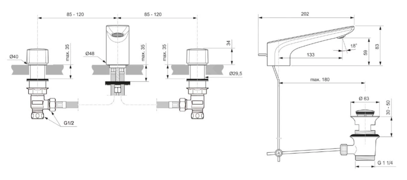 Ideal Standard Conca Tap - Wastafelkraan, 3-gats, Met Afvoergarnituur, Magnetic Grey BC759A5 2 Ideal Standard Conca Tap - Wastafelkraan, 3-gats, Met Afvoergarnituur, Magnetic Grey BC759A5 - Afbeelding 2