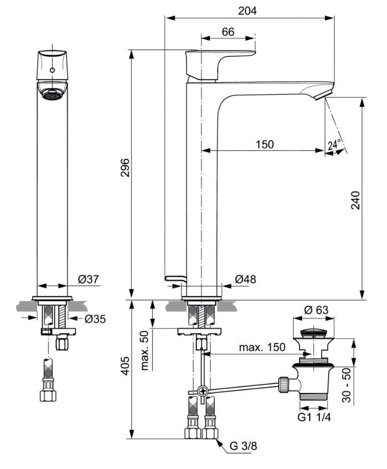 Ideal Standard Connect Air - Slim Wastafelkraan Met Waste, Magnetic Grey A7025A5 2 Ideal Standard Connect Air - Slim Wastafelkraan Met Waste, Magnetic Grey A7025A5 - Afbeelding 2