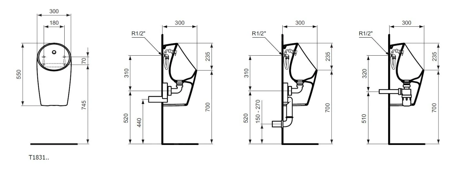 Ideal Standard Sphero - Urinoir, Met Achteraansluiting, Rimless, Wit E183101 2 Ideal Standard Sphero - Urinoir, Met Achteraansluiting, Rimless, Wit E183101 - Afbeelding 2