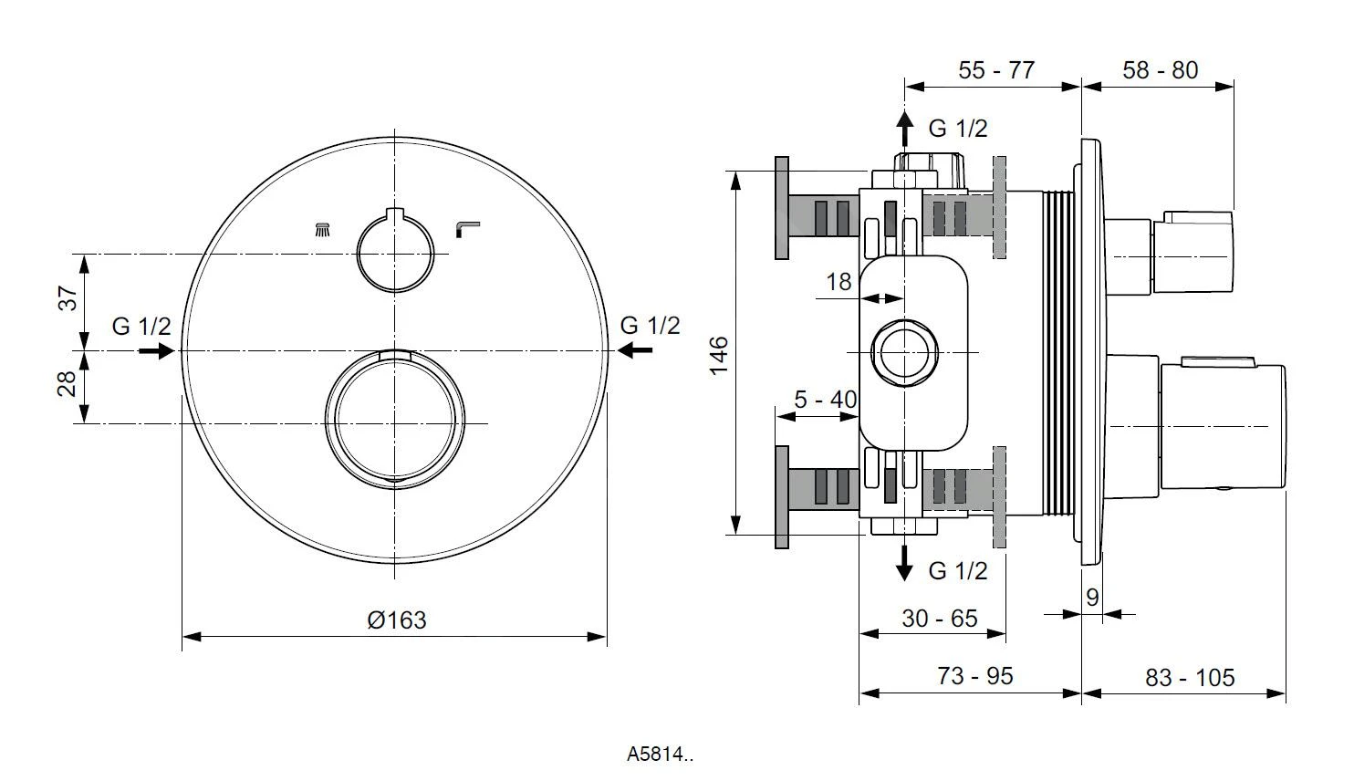 Ideal Standard CeraTherm - Inbouw Thermostatische Badkraan, Zwart A5814XG 2 Ideal Standard CeraTherm - Inbouw Thermostatische Badkraan, Zwart A5814XG - Afbeelding 2