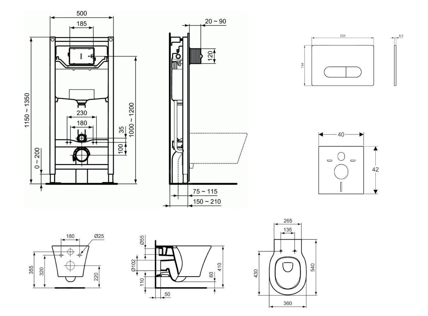 Ideal Standard ProSys - Toiletset- Inbouwreservoir, Closet, WC-zitting Connect Air, Oleas M1 Bedieningsplaat, Aquablade, SoftClose, Chroom ProSys120M SP24 2 Ideal Standard ProSys - Toiletset- Inbouwreservoir, Closet, WC-zitting Connect Air, Oleas M1 Bedieningsplaat, Aquablade, SoftClose, Chroom ProSys120M SP24 - Afbeelding 2