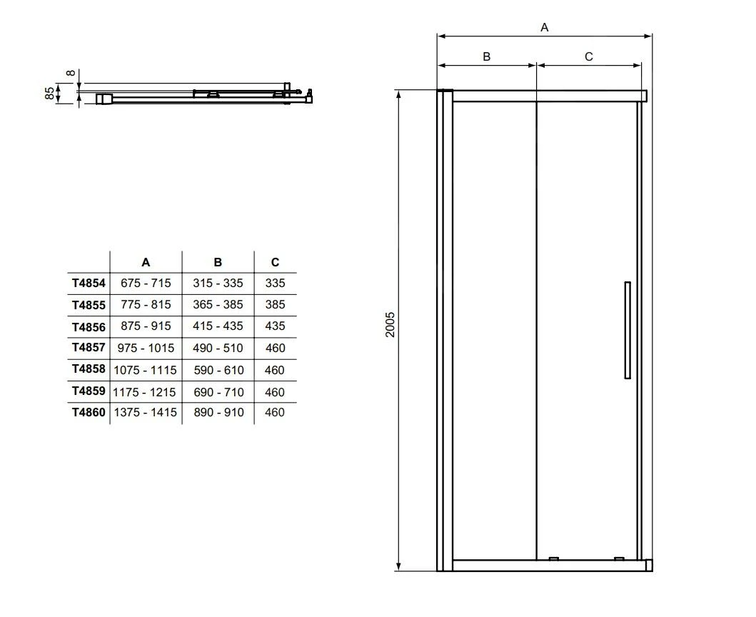 Ideal Standard I.Life - Douche Schuifdeur, Tweedelige, 700 Mm, Silver Bright/helder Glas T4854EO 2 Ideal Standard I.Life - Douche Schuifdeur, Tweedelige, 700 Mm, Silver Bright/helder Glas T4854EO - Afbeelding 2