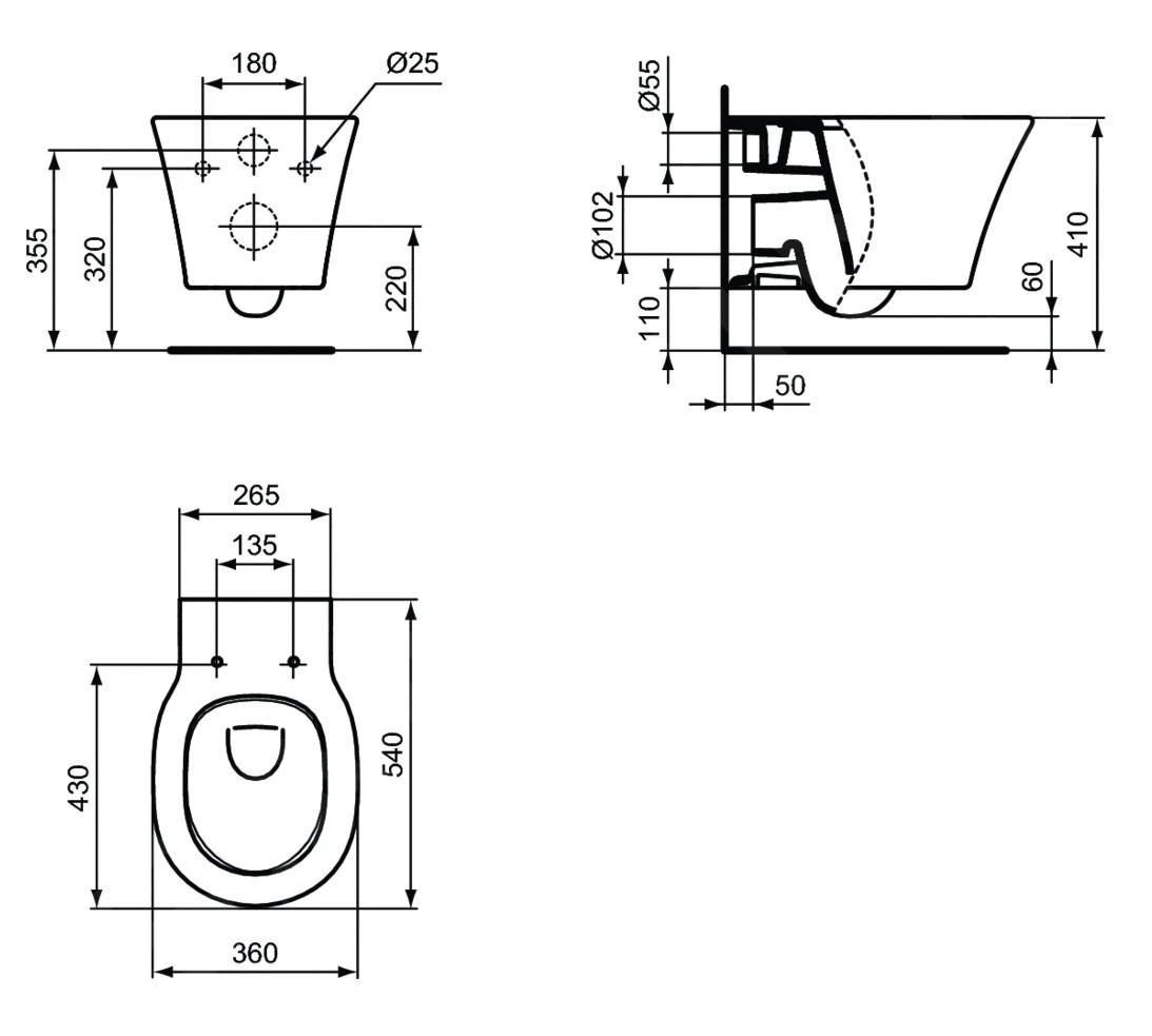 Ideal Standard Connect Air - Hangend Toilet, AquaBlade, Zwart E0054V3 2 Ideal Standard Connect Air - Hangend Toilet, AquaBlade, Zwart E0054V3 - Afbeelding 2