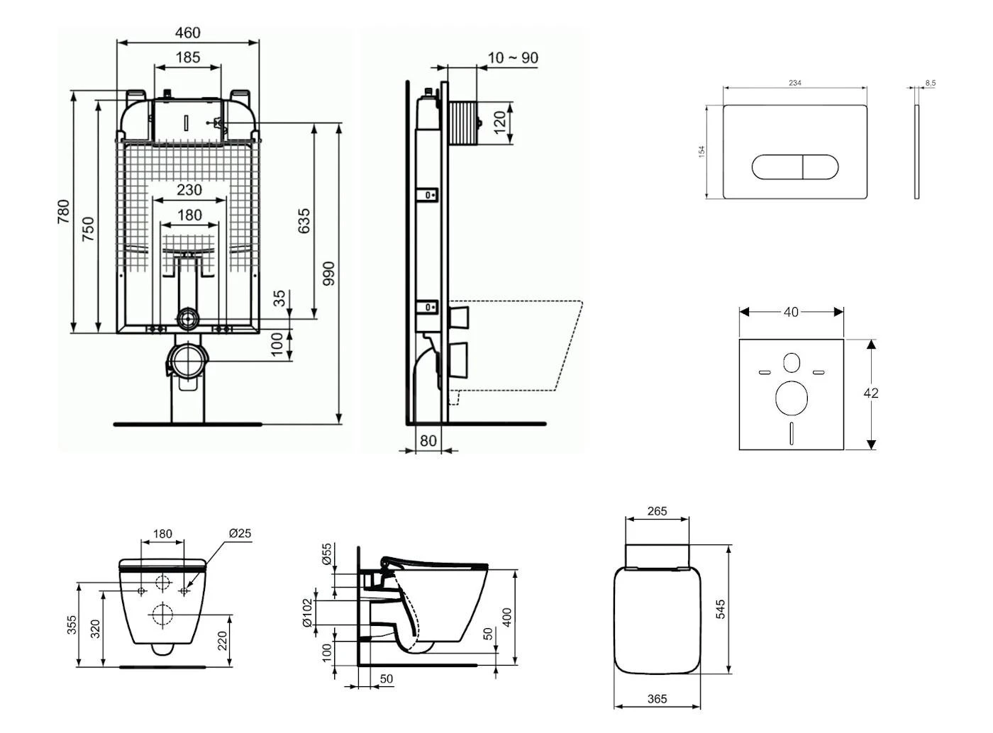 Ideal Standard ProSys - Toiletset- Inbouwreservoir, Closet, WC-zitting Strada II, Oleas M1 Bedieningsplaat, Aquablade, SoftClose, Wit ProSys80M SP100 2 Ideal Standard ProSys - Toiletset- Inbouwreservoir, Closet, WC-zitting Strada II, Oleas M1 Bedieningsplaat, Aquablade, SoftClose, Wit ProSys80M SP100 - Afbeelding 2