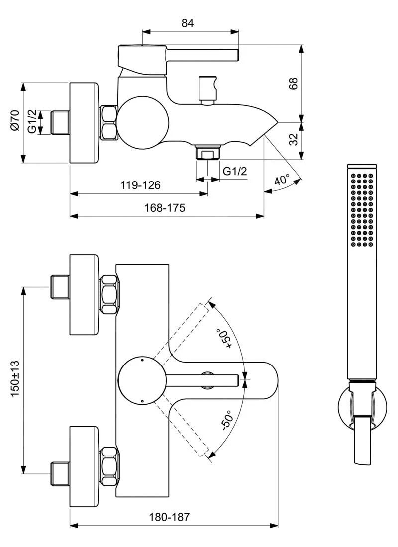 Ideal Standard CeraLine - Opbouw Badkraan Met Accessoires, Chroom BC270AA 2 Ideal Standard CeraLine - Opbouw Badkraan Met Accessoires, Chroom BC270AA - Afbeelding 2