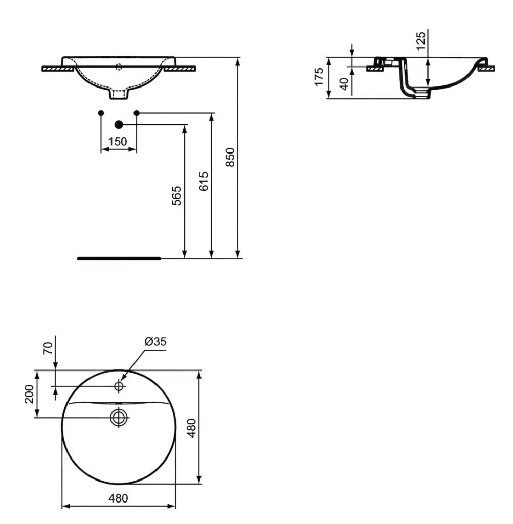 Ideal Standard Connect - Inbouw Wastafel 480 Mm, Met Overloop, 1 Kraangat, Ideal Plus, Wit E5042MA 2 Ideal Standard Connect - Inbouw Wastafel 480 Mm, Met Overloop, 1 Kraangat, Ideal Plus, Wit E5042MA - Afbeelding 2