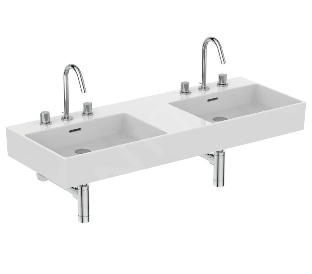 Ideal Standard Extra - Dubbele Wastafel 1200x450 Mm, Met Overloop, 3 Met Kraangat, Wit T391001 4 Ideal Standard Extra - Dubbele Wastafel 1200x450 Mm, Met Overloop, 3 Met Kraangat, Wit T391001 - Afbeelding 4