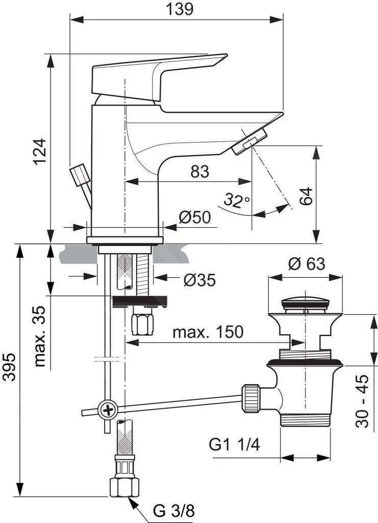 Ideal Standard Tesi - Wastafelkraan Piccolo Met Afvoergarnituur, Chroom A6566AA 2 Ideal Standard Tesi - Wastafelkraan Piccolo Met Afvoergarnituur, Chroom A6566AA - Afbeelding 2