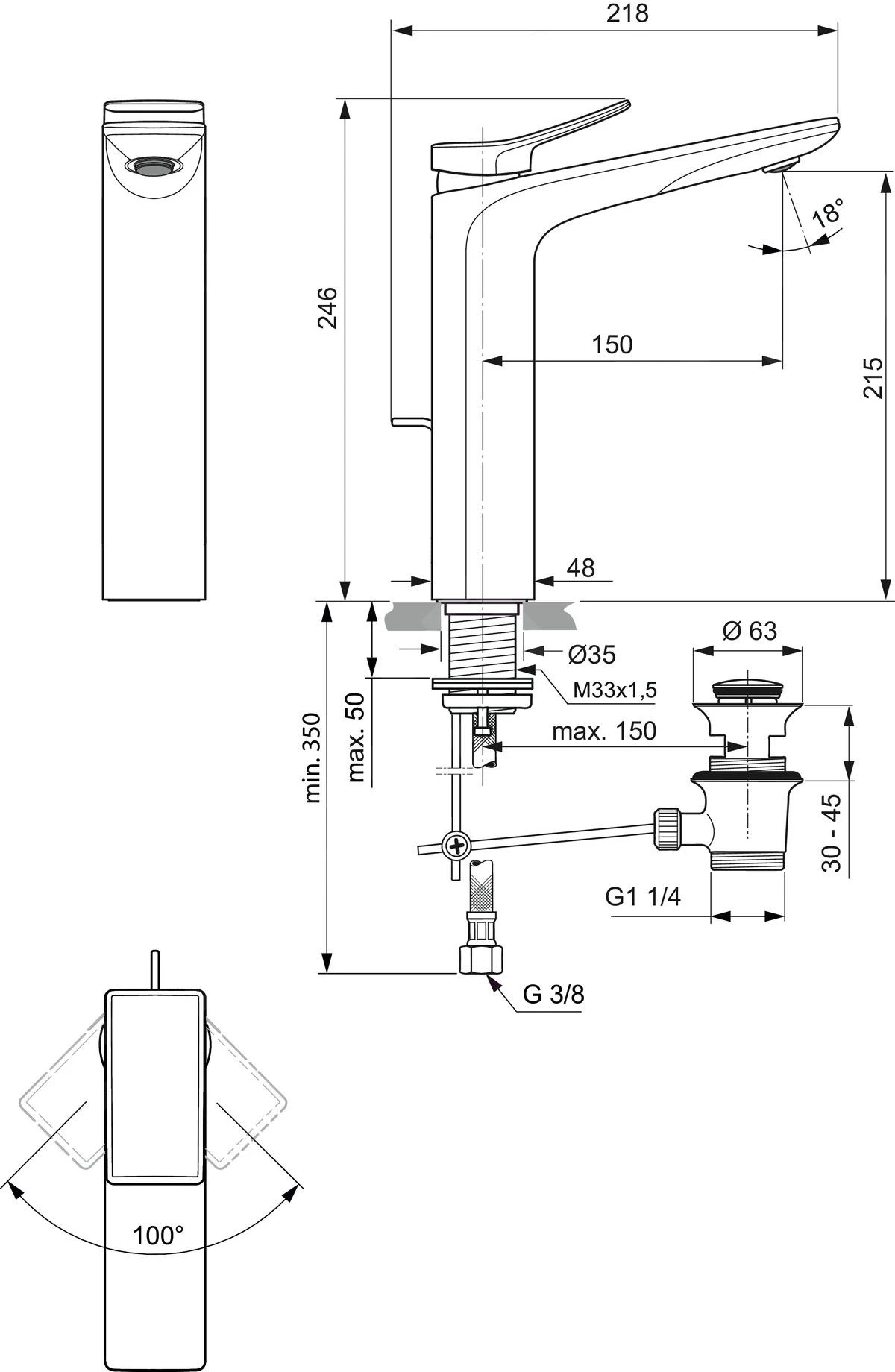 Ideal Standard Conca Tap - Wastafelkraan Met Waste, Chroom BC757AA 2 Ideal Standard Conca Tap - Wastafelkraan Met Waste, Chroom BC757AA - Afbeelding 2