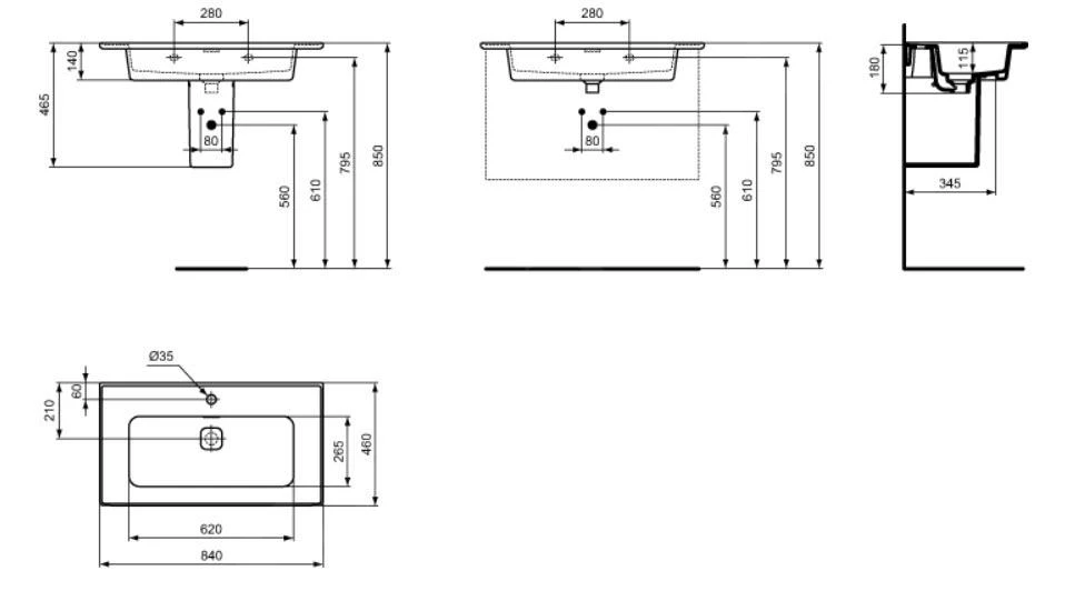 Ideal Standard Strada II - Meubelwastafel 840x460 Mm, Met Kraangat, Met Ideal Plus, Wit T3003MA 2 Ideal Standard Strada II - Meubelwastafel 840x460 Mm, Met Kraangat, Met Ideal Plus, Wit T3003MA - Afbeelding 2