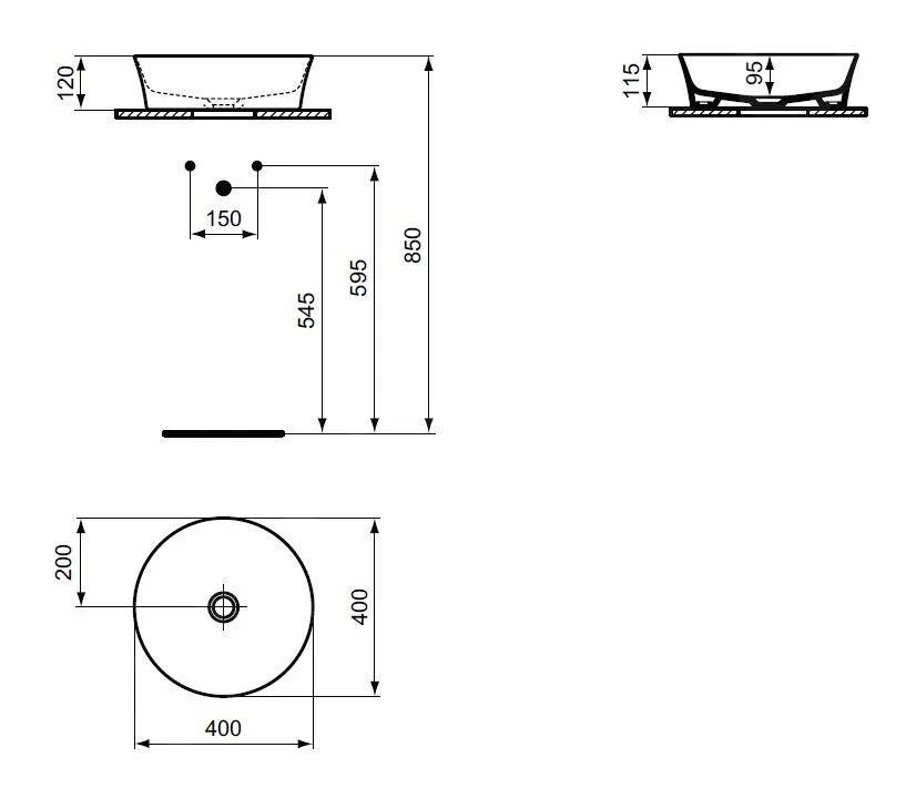 Ideal Standard Ipalyss - Opbouw Wastafel, Diameter 400 Mm, Zonder Overloop, Mink E1398V8 2 Ideal Standard Ipalyss - Opbouw Wastafel, Diameter 400 Mm, Zonder Overloop, Mink E1398V8 - Afbeelding 2