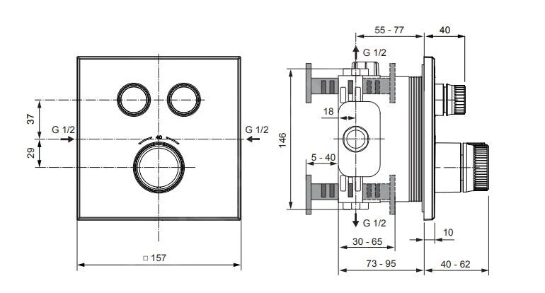 Ideal Standard CeraTherm Navigo - Inbouwthermostaat, Opbouwdeel, 2 Gebruikers, Magnetic Grey A7302A5 2 Ideal Standard CeraTherm Navigo - Inbouwthermostaat, Opbouwdeel, 2 Gebruikers, Magnetic Grey A7302A5 - Afbeelding 2