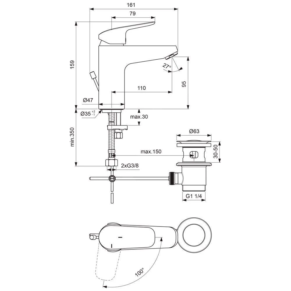 Ideal Standard CeraFlex - Grande Wastafelkraan Met Waste, BlueStart, Chroom B1715AA 2 Ideal Standard CeraFlex - Grande Wastafelkraan Met Waste, BlueStart, Chroom B1715AA - Afbeelding 2