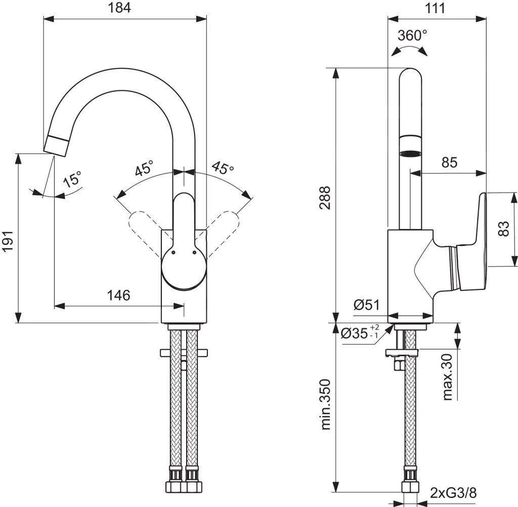 Ideal Standard Connect Blue - Wastafelkraan, Met Draaibare Uitloop, Chroom B9933AA 2 Ideal Standard Connect Blue - Wastafelkraan, Met Draaibare Uitloop, Chroom B9933AA - Afbeelding 2