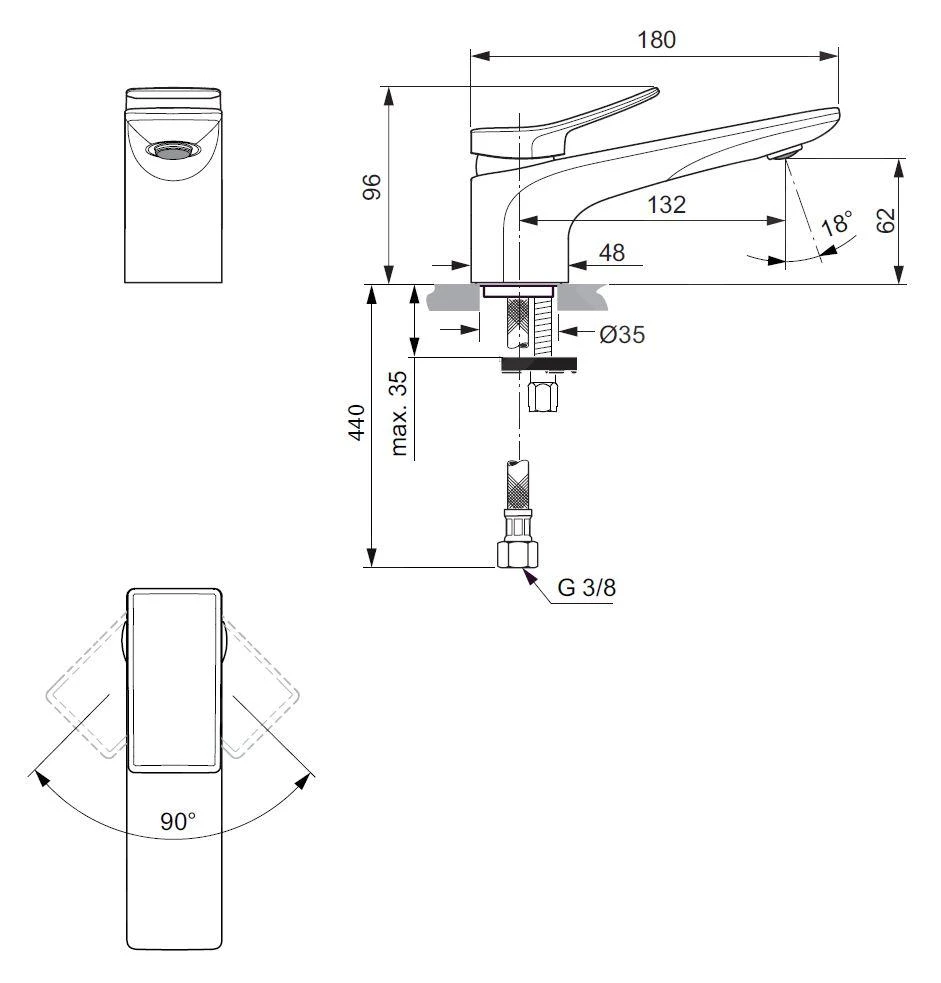 Ideal Standard Conca Tap - Wastafelkraan, Chroom BC754AA 2 Ideal Standard Conca Tap - Wastafelkraan, Chroom BC754AA - Afbeelding 2