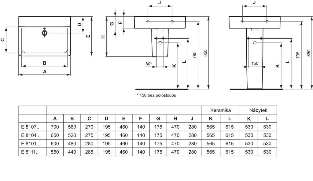 Ideal Standard Connect - Wastafel 650x155x460 Mm, Zonder Kraangat, Zonder Overloop, Wit E810501 2 Ideal Standard Connect - Wastafel 650x155x460 Mm, Zonder Kraangat, Zonder Overloop, Wit E810501 - Afbeelding 2