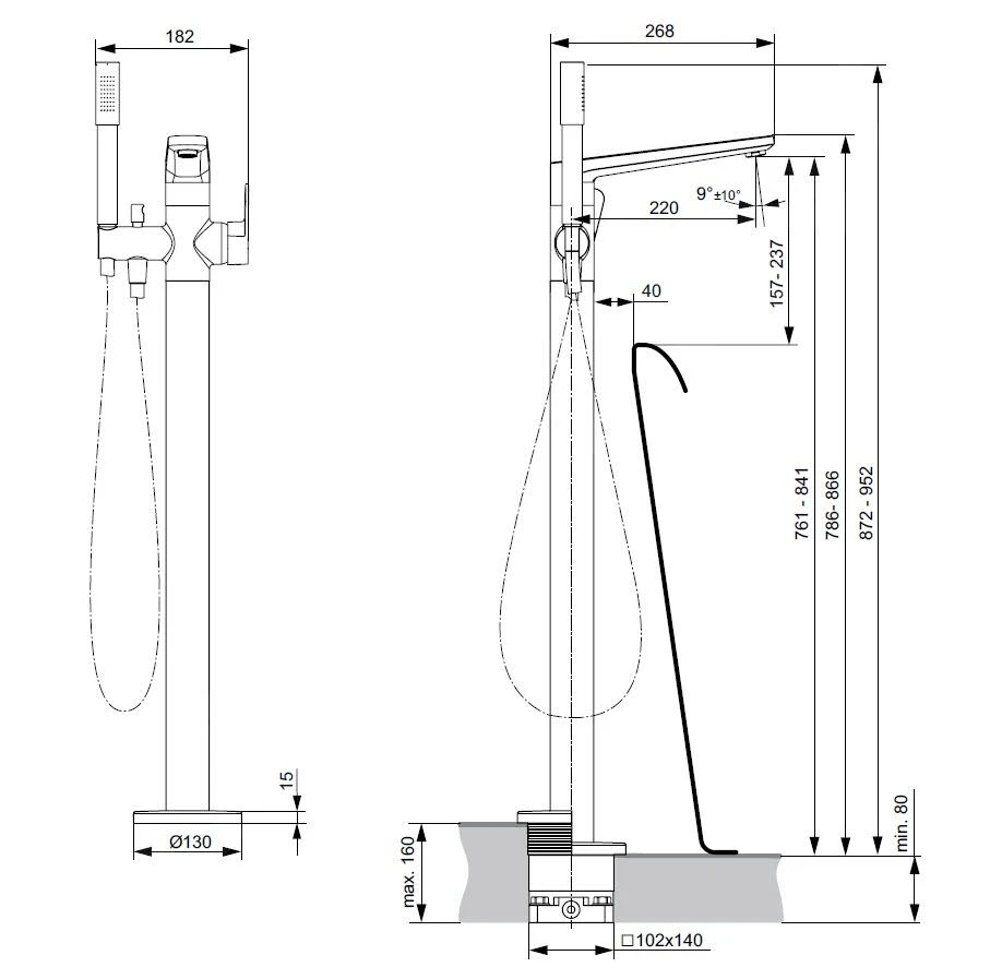 Ideal Standard Tonic II - Vrijstaande Badkraan, Zwart A6347XG 2 Ideal Standard Tonic II - Vrijstaande Badkraan, Zwart A6347XG - Afbeelding 2