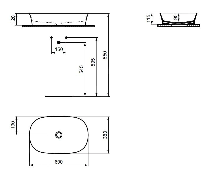 Ideal Standard Ipalyss - Opbouw Wastafel, 600x380 Mm, Zonder Overloop, Concrete E1396V9 2 Ideal Standard Ipalyss - Opbouw Wastafel, 600x380 Mm, Zonder Overloop, Concrete E1396V9 - Afbeelding 2