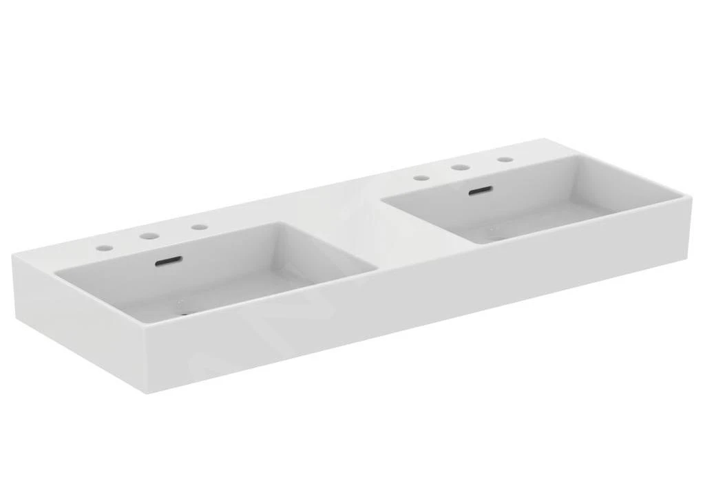 Ideal Standard Extra - Dubbele Wastafel 1200x450 Mm, Met Overloop, 3 Met Kraangat, Wit T391001 1 Ideal Standard Extra - Dubbele Wastafel 1200x450 Mm, Met Overloop, 3 Met Kraangat, Wit T391001